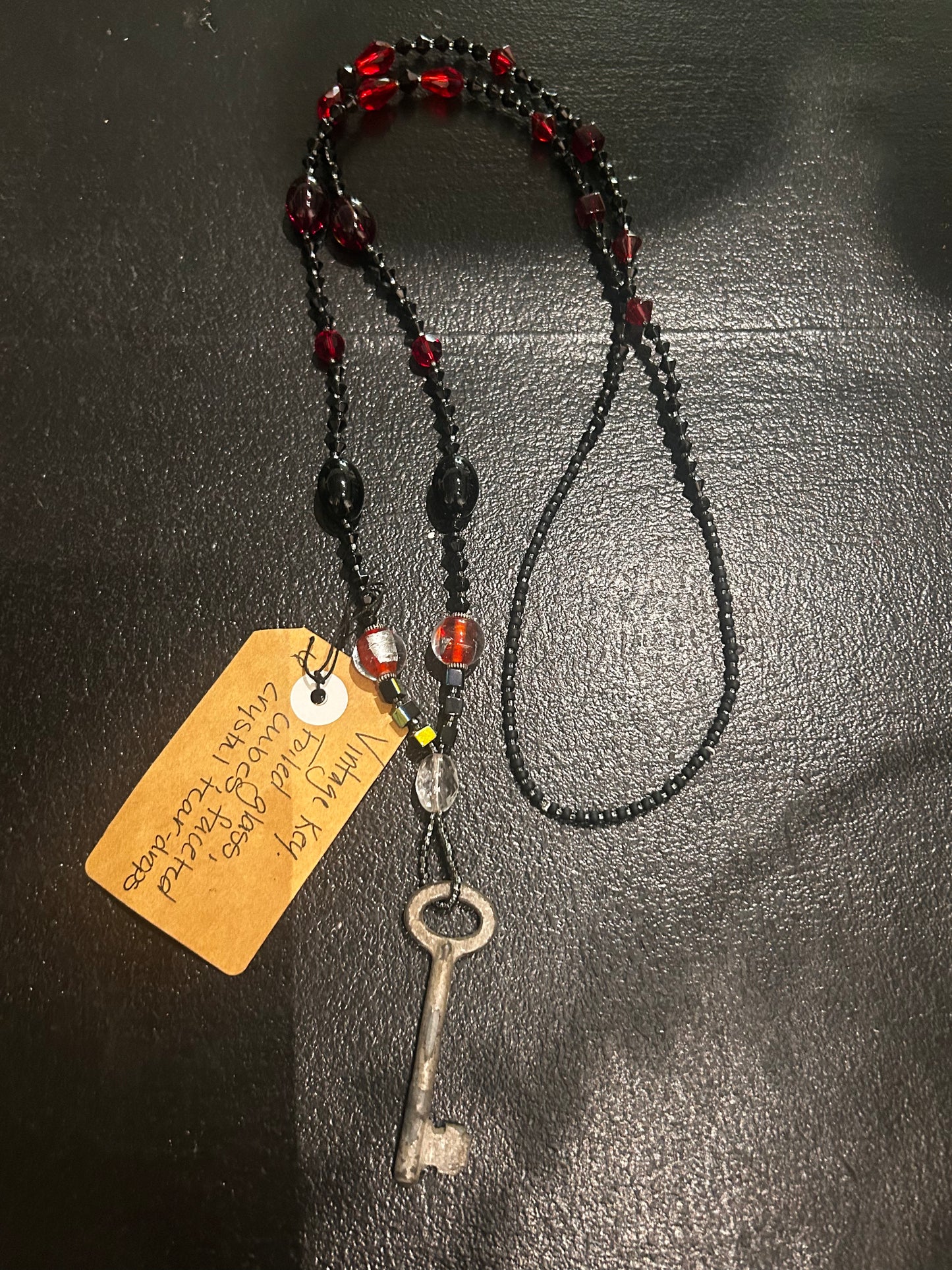 Vintage key & glass bead necklace