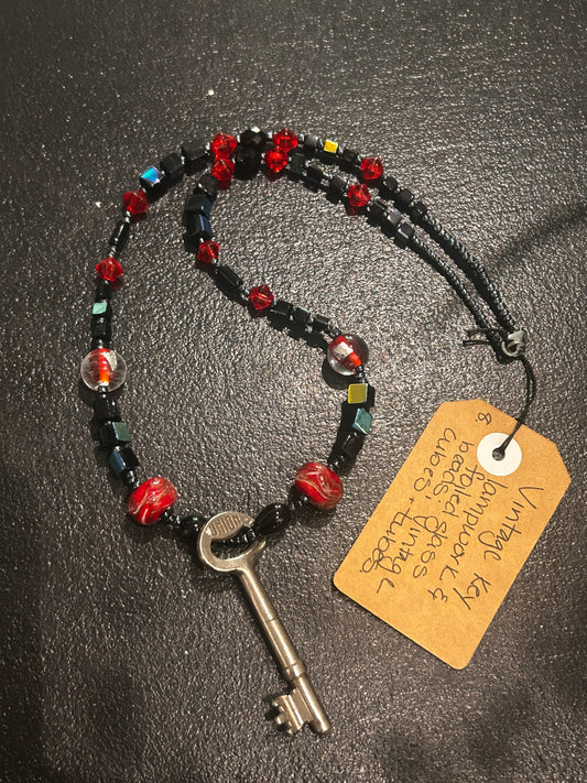 Vintage key & glass bead necklace