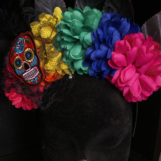 Floral Headband - Rainbow Sugar skull