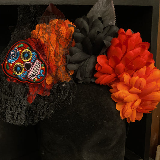 Floral Headband - orange / red Sugar skull