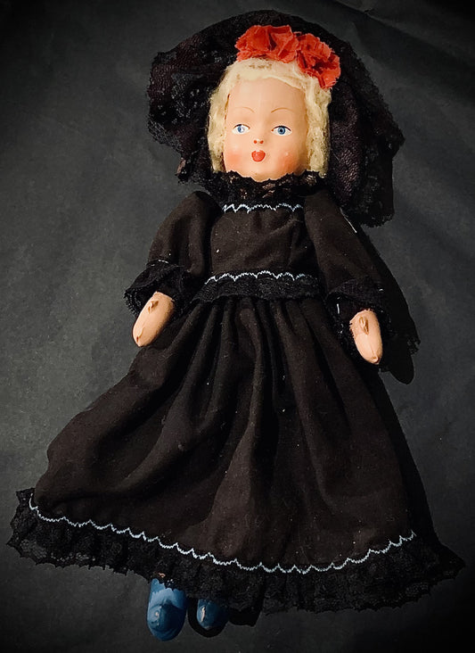 Vintage Doll in Black Gown
